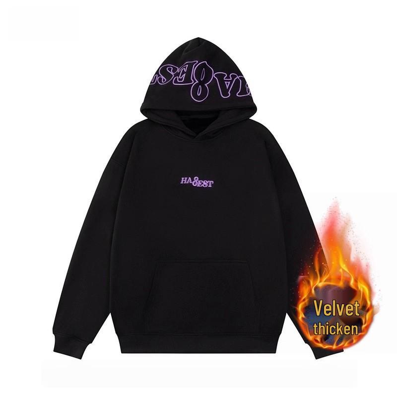 Amerikanisches Kapuzensweatshirt mit Little Flame Stickerei für Damen und Herren – Vielseitige lockere Passform für Herbst/Winter.