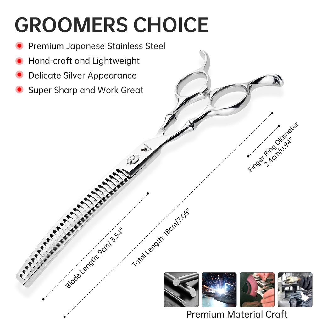 7.0 Inch Bamboo Fish Bone Dense Teeth Curved Teeth Cosmetic Scissors Curved Teeth Scissors, Pet Trimming Scissors Curved Teeth Scissors Pet Curved