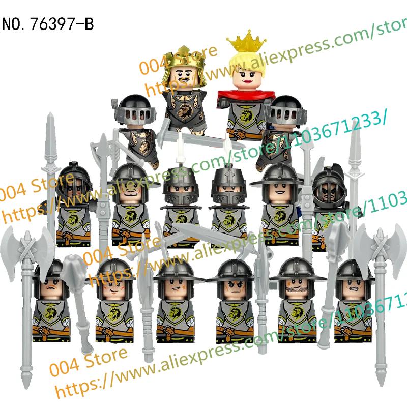 N501U-504U Medieval Castle Knight Building Blocks Figures Four Side UV Printing King Warhorse Weapons Accessories Toys Kid Gifts