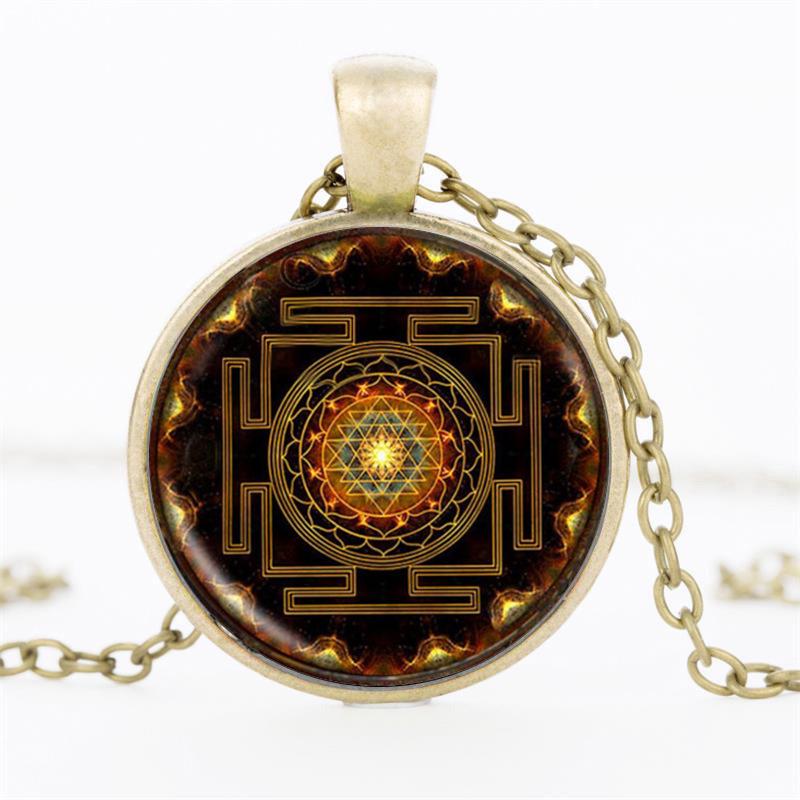 Sri Lanka Yantra Pendant Necklace - Vintage Sweater Chain
