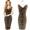 Female's Leopard Print Sexy Dress Women Sleeveless V-Neck Slim Casual Party Bodycon Pencil Dress