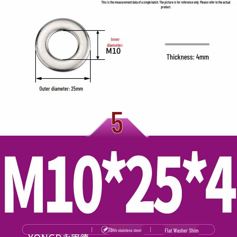 304 Stainless Steel Thickened Flat Washer / Ultra-thin Metal Gasket, Sizes M1.6-M10