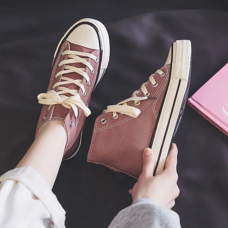 Women's Black High-Top Canvas Sneakers, Classic Retro Lace-Up Casual Shoes Non-Slip Rubber Sole, Comfortable Breathable Canvas Upper