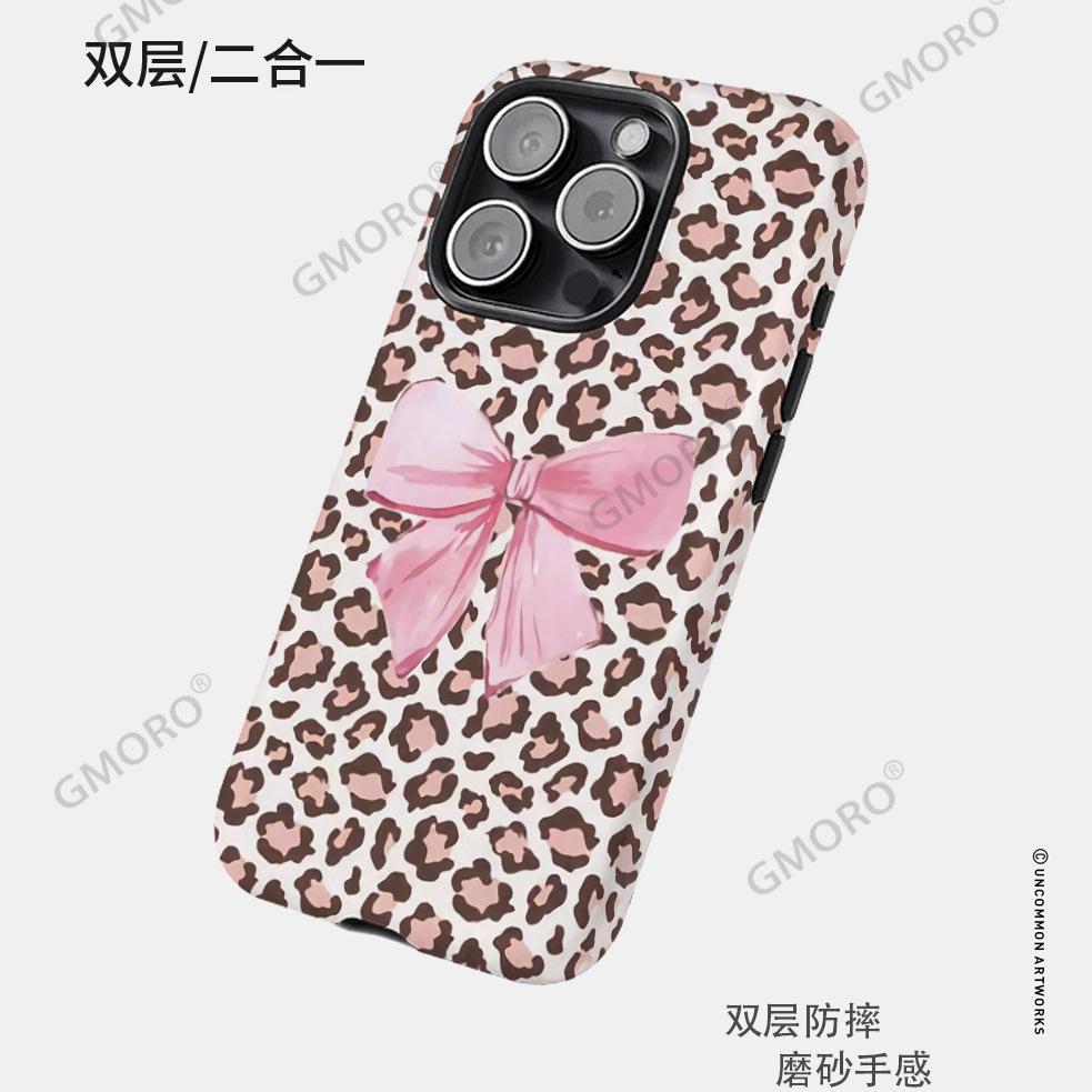 TK Explosive Bow Iphone16/17pro 2-in-1 Film Shell 15 Sexy Leopard Print Apple 14 Anti-drop Shell
