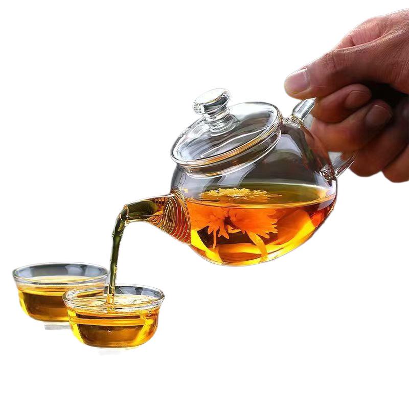 Heat-Resistant Glass Teapot with Colored Handle and Filter for Gongfu Tea