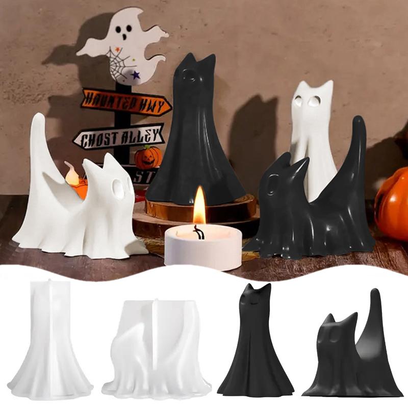 Halloweenowy Duch Kot Figurka Forma Silikonowa DIY Świeca Aromaterapia Gips Żywica Formy Nawiedzony Wystrój Dekoracje Halloween