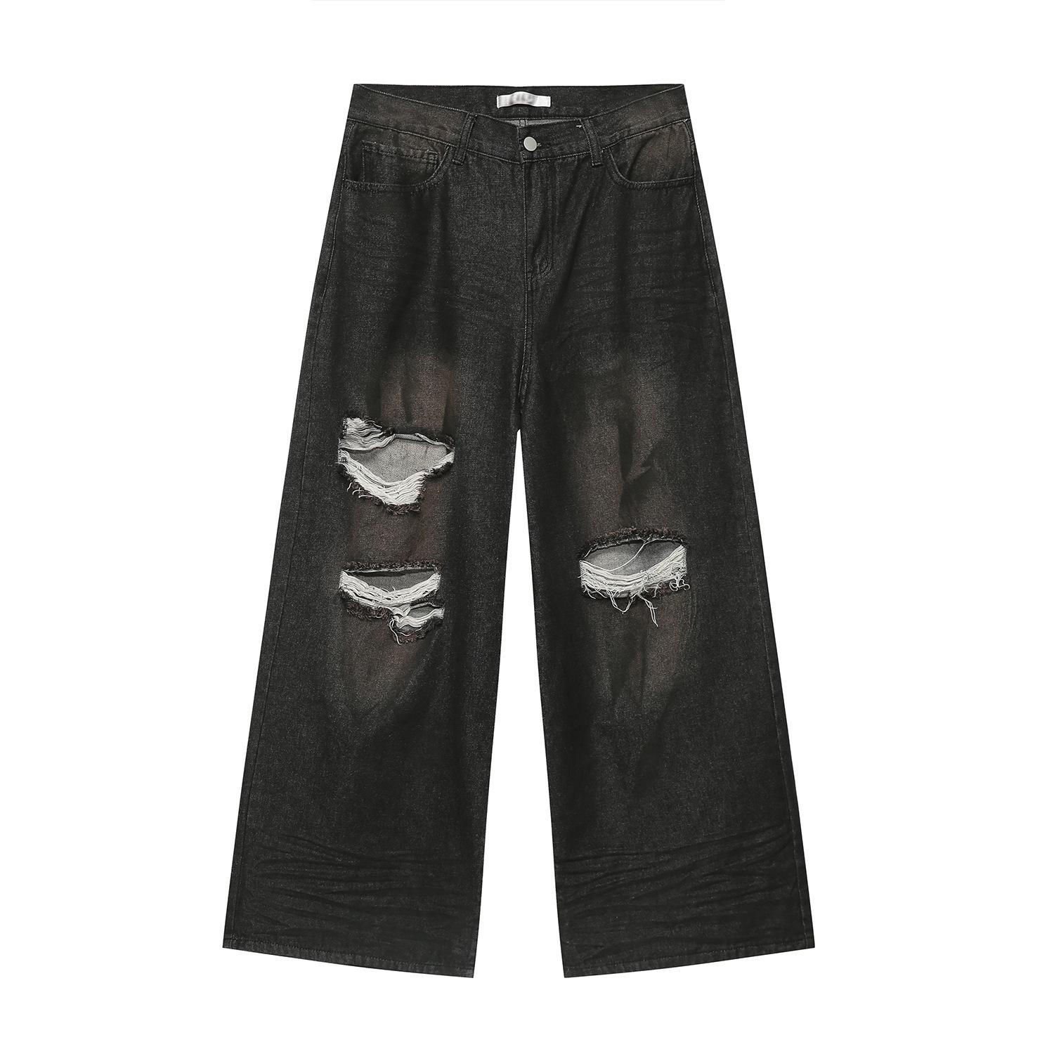 

Мужская одежда Новый продукт American High Street Потертые прямые джинсы в стиле ретро свободные джинсы тренд XL чёрный