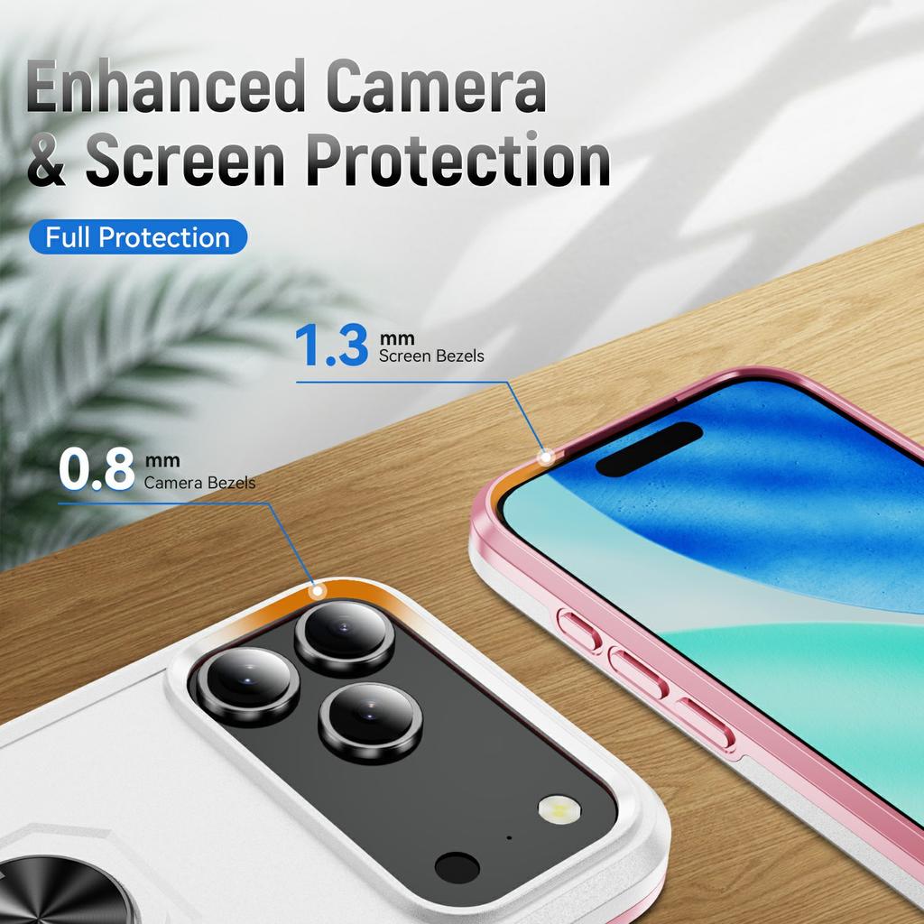For iPhone 17 Pro Max Case Military Grade Ring Kickstand PC + TPU Phone Cover