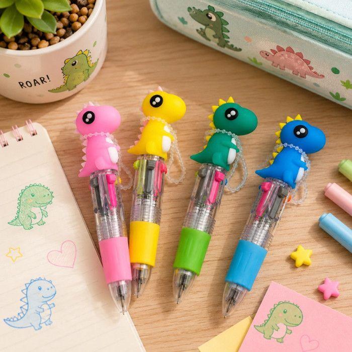 Lot de 4 Mini Stylos Dinosaure 10 cm – Stylos Bille Rétractables Fantaisie Enfant, 4 Modèles et Couleurs Assortis