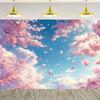 2D Dreamy Cherry Blossom Branches and Floating Petals Tapestry