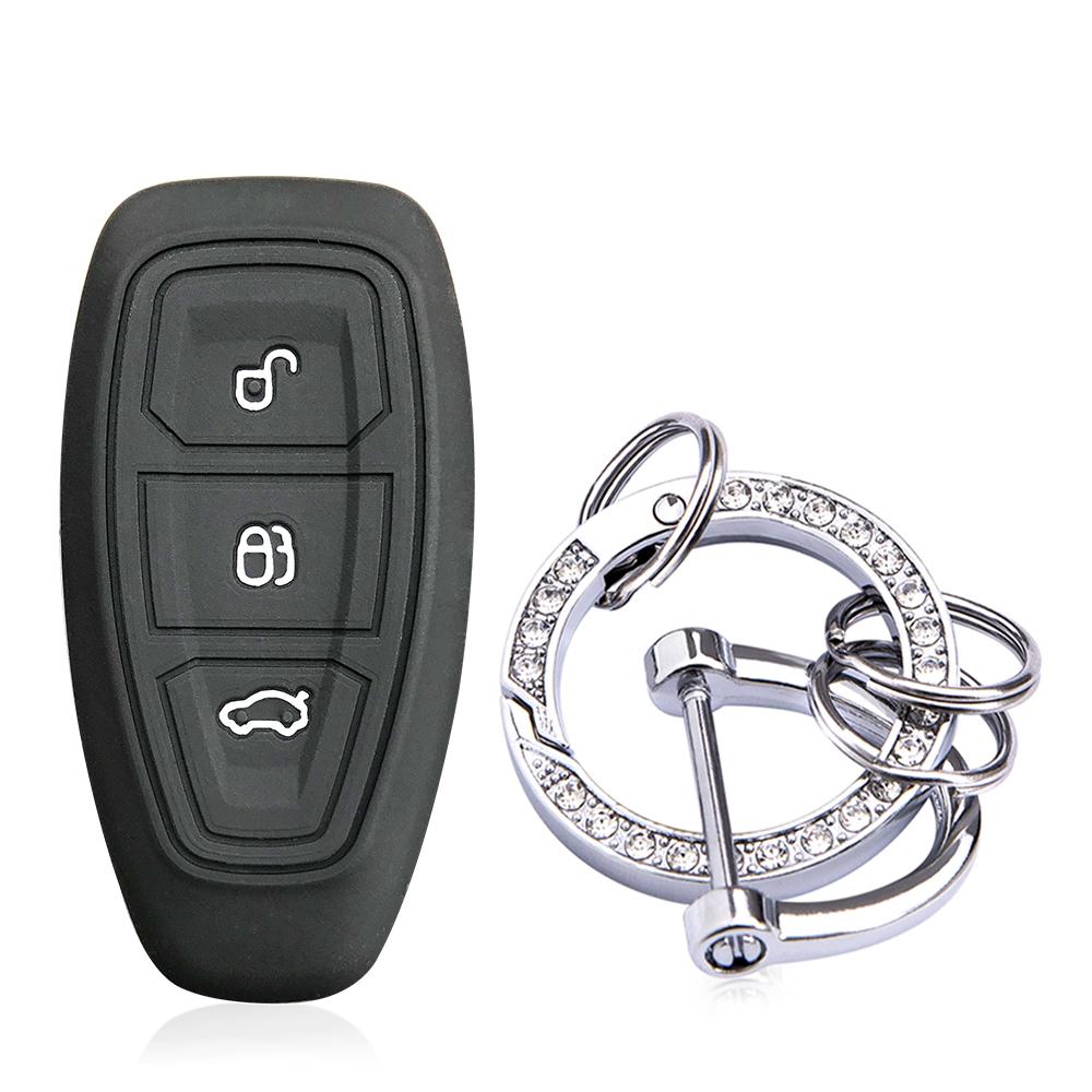 For Ford Focus MK3 MK4 Fiesta Ecosport Kuga Mondeo Silikon Nøkkelveske 3 Knapper Fjernkontroll Nøkkeldeksel Skall Fob Nøkkelringholder