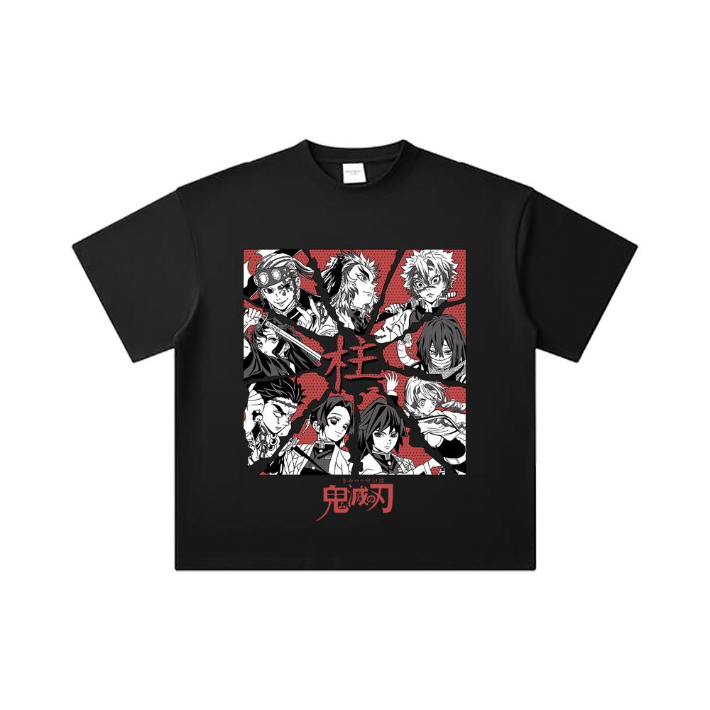 260 GSM Double Yarn 32 Count 100% Cotton Demon Slayer V81 Hashiras Print Unisex Heavy Cotton T Shirt