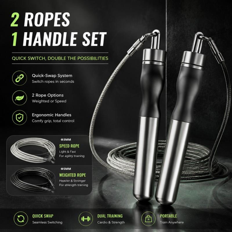 Professional Speed Jump Rope With Quick-Release Buckle Replaceable 3mm/5mm Steel Cable Silicone-Aluminum Handle Fitness