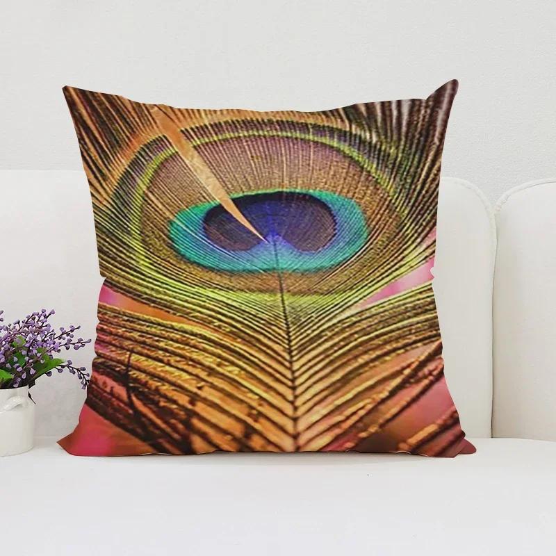 Peacock Feathers Cushion Cover 50X50Cm Decorative Pillowcase Decor 40X40 45X45 Cushions Covers For Bed Pillows Pilow Cases Sofa