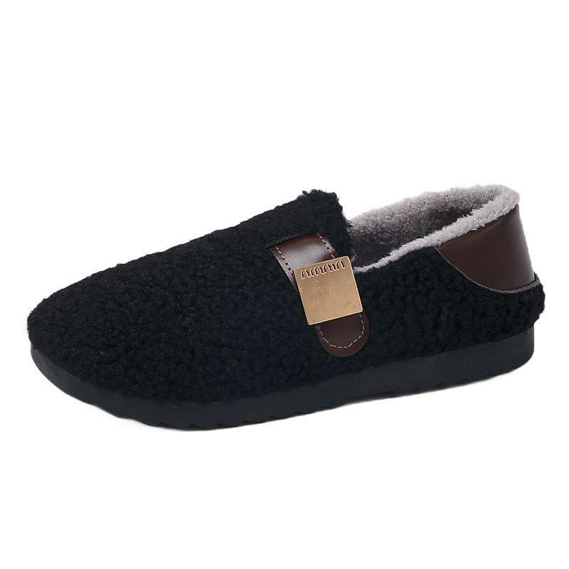 Winter Lammwolle Damenschuhe Doudou Schuhe Fleece und Baumwolle Retro flache Baumwollschuhe