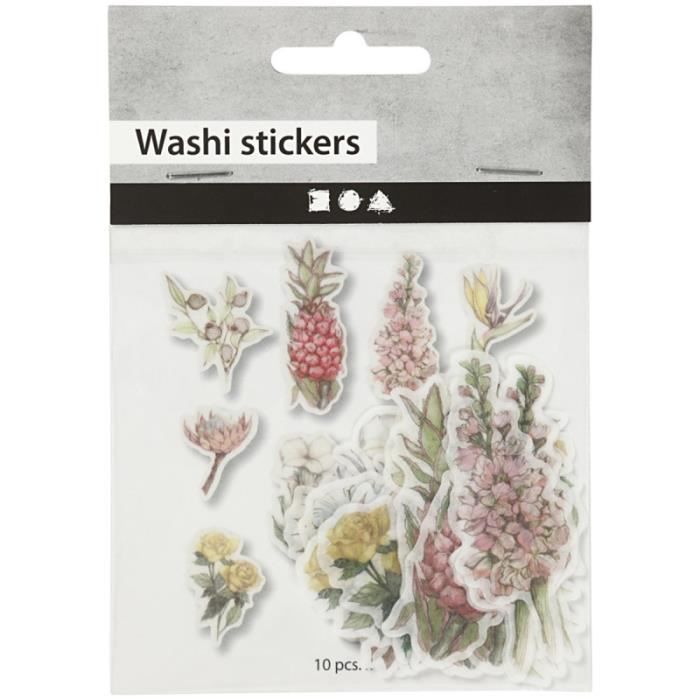 Stickers Papier Washi - Fleurs - Multicolore - 30 pcs - Pour Scrapbooking et Décoration