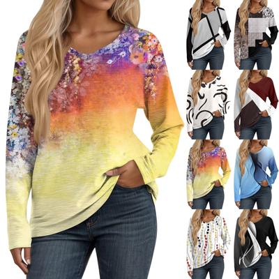 Dámske tričká s dlhým rukávom a výstrihom do V Základné tričko Ležérne Top Jeseň Trendy Tunikové outfity Priliehavé tričká