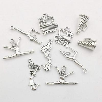 50pcs Craft Supplies Antique Silver Cheerleader Charms Pendants Crafting, Jewelry Findings Making Accessory DIY Necklace Bracelet