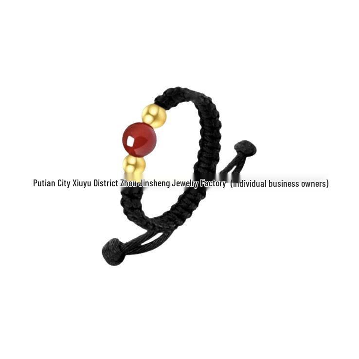 24K Gold Hand-Woven Four-Leaf Clover Ring for Women Single Ring