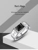 Men's Sterling Silver 925 Black Agate White Gold Plated Open Ring