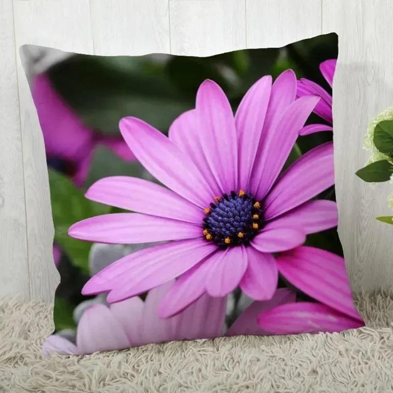 Purple Flower Pattern Decorative Pillowcase Car Sofa Square Cushion Pillowcase
