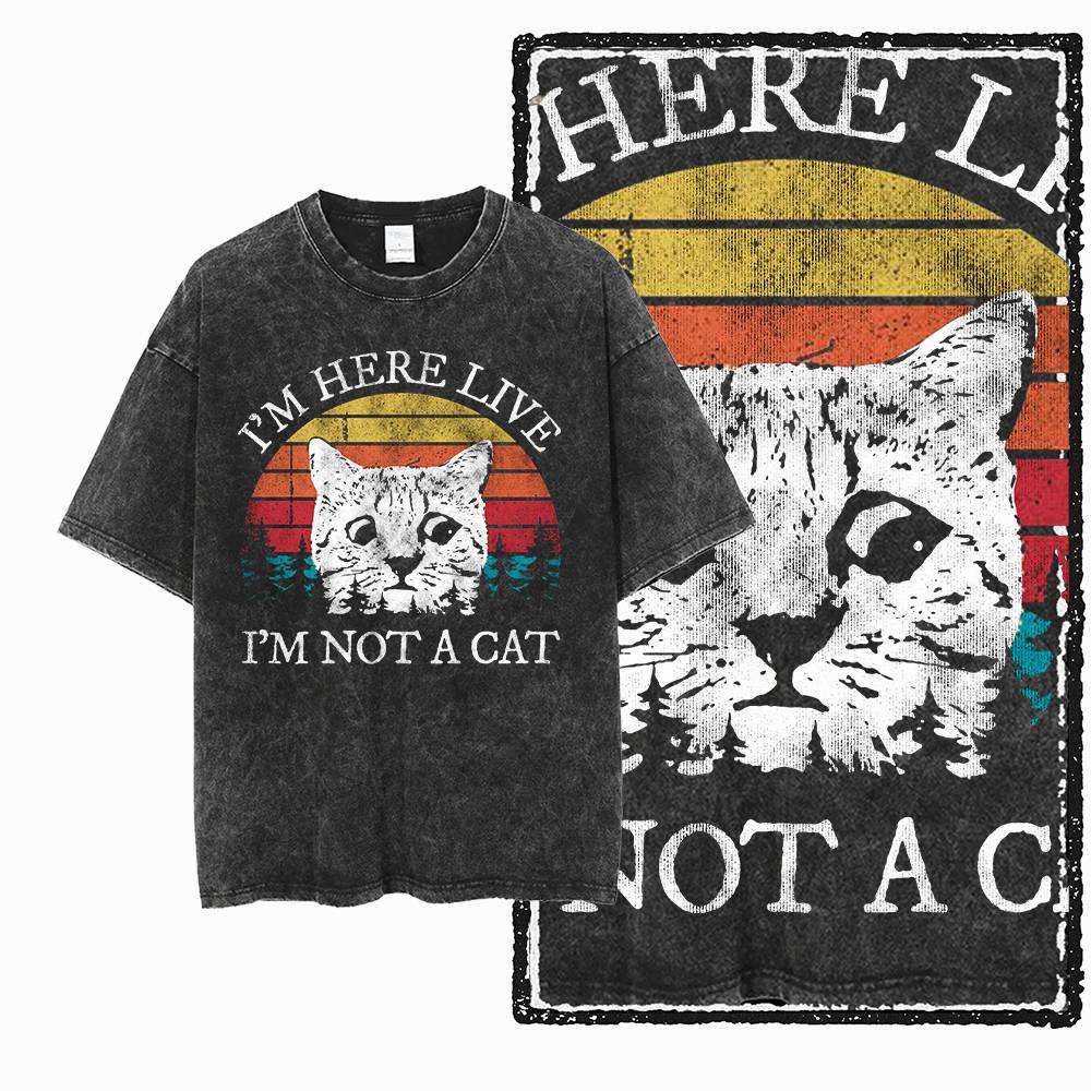 THE COOLMIND G55 Acid Washed Black Cotton Cool Cat Men s T-Shirt L