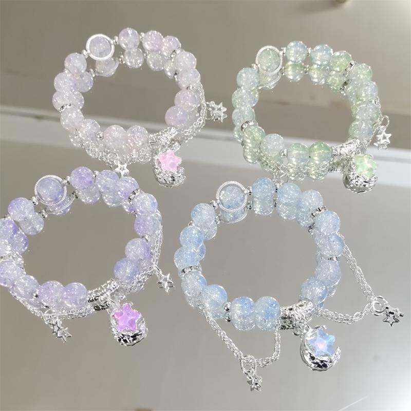 Trendiges Sternenhimmel Perlenarmband für Damen Süßes Fünfzackstern Anhänger Armband Freundschaftsschmuck Geschenk