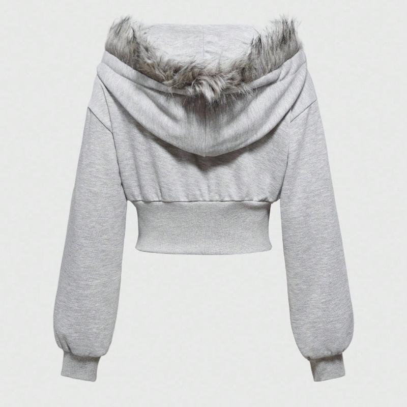 European and American retro patchwork cardigan, autumn and winter casual waist cinching, slimming short hoodie