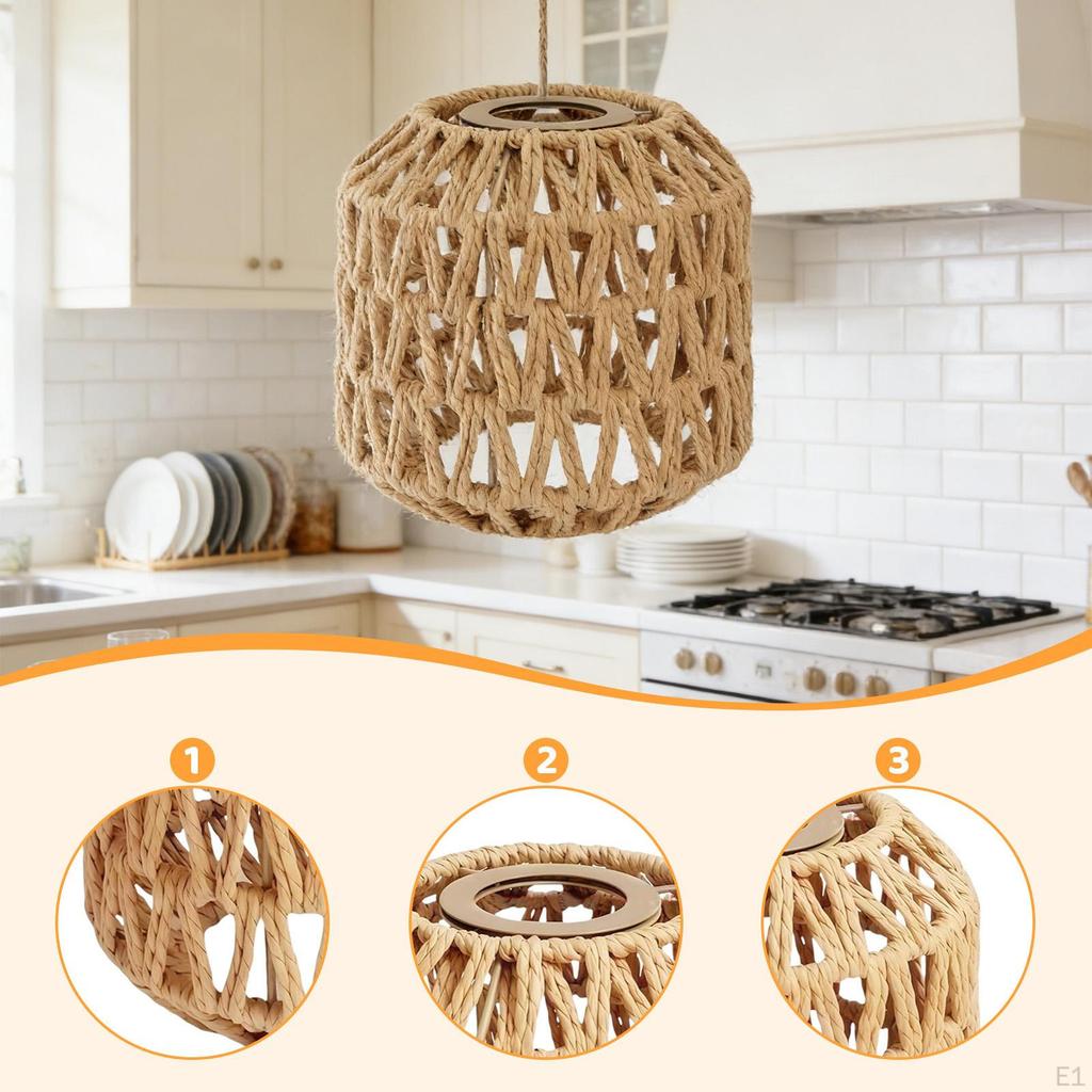 Modern Chinese Hanging Lampshade, Home Decor Lightweight Woven Light Shade for Office