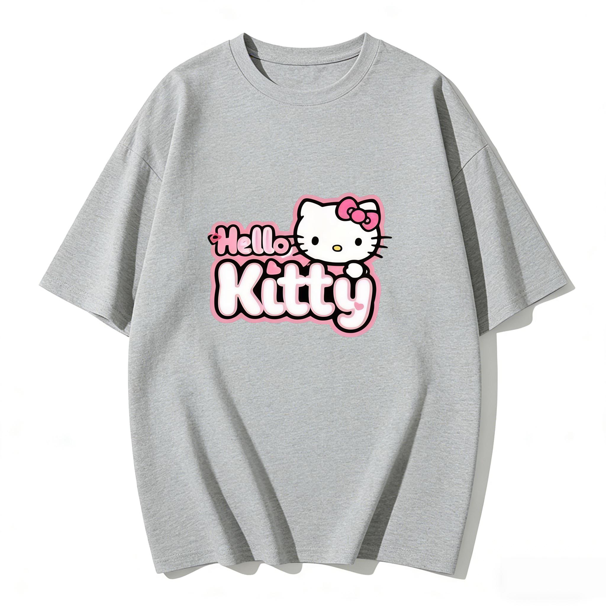 

2026 Summer Hello Kitty Cartoon Printed Short Sleeve Pure Cotton Tshirt Parentchild Outfit Classic Fashion Womens Tees Tops S