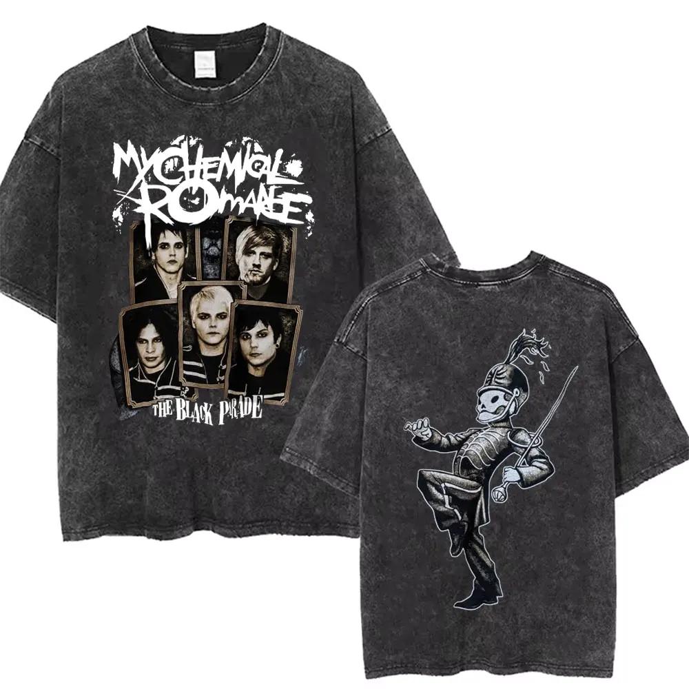 Rock Band My Chemical Romance Music Cover Washed Vintage Printed Tshirt Men Women Punk Emo Rock Oversized Short Sleeve T Shirts