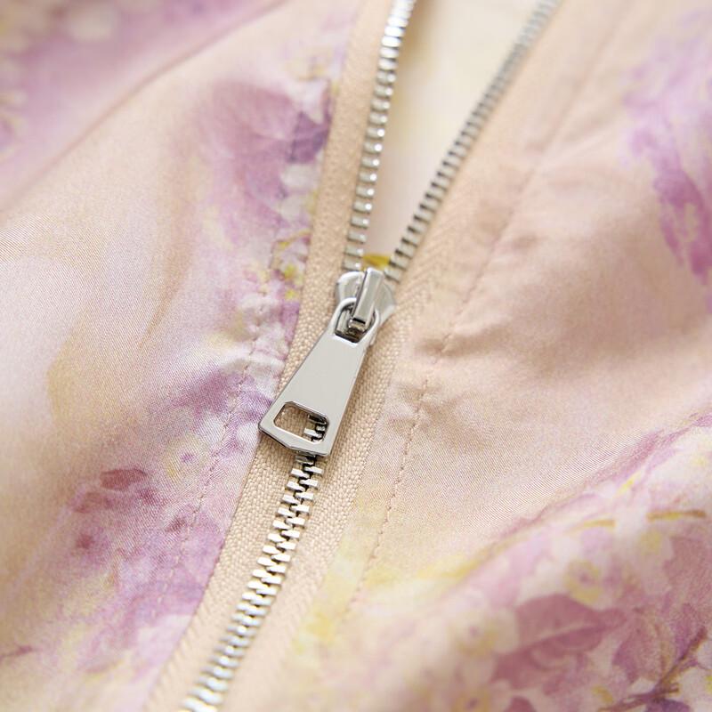 Women's 100% Mulberry Silk Floral Hooded Baseball Jacket