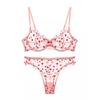 French Heart Print Transparent Lingerie Set Ultra Thin Underwire Bra Lace Sexy Push Up Gathering Small Breast Boost Hot Selling