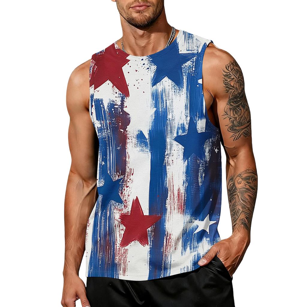 Men's casual trend colorful flag print tank top for men, men's sporty breathable sleeveless shirt