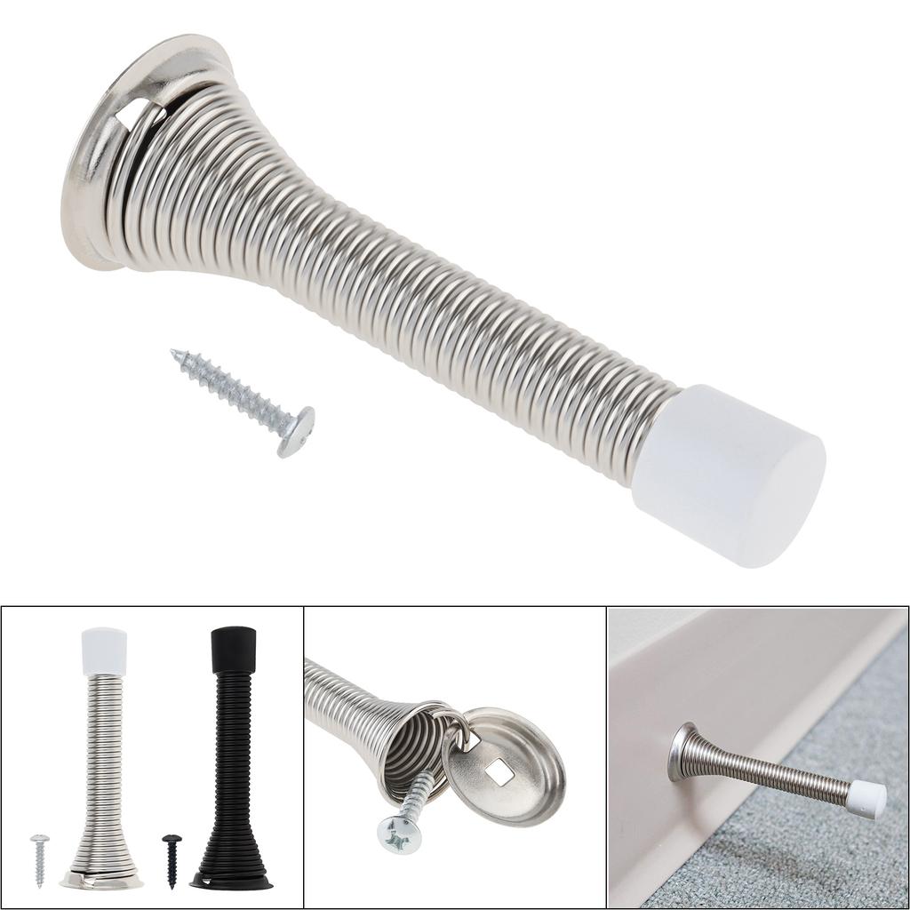 3.375 Inch 1pc Spring Door Stop Bottom Mount Rubber Bumper Wall Protector Secure Hold Damage Prevention