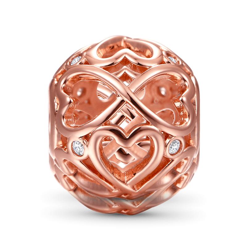 New Copper Charm Rose Gold Infinity Heart Bead Fit Snake Chain Bracelet Necklace Women Diy Jewelry
