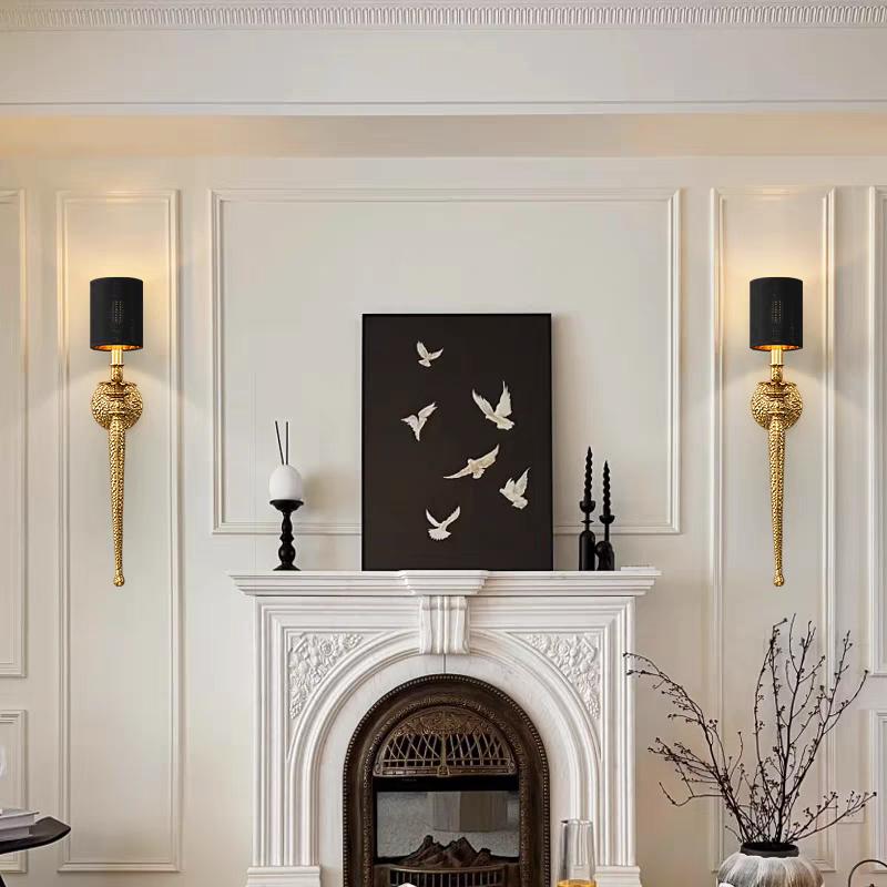 Full Copper Wall Lamp Luxury Living Room TV Background Wall Light Bedroom Bedside Lamp Simple Retro Staircase Lamp LED Lighting