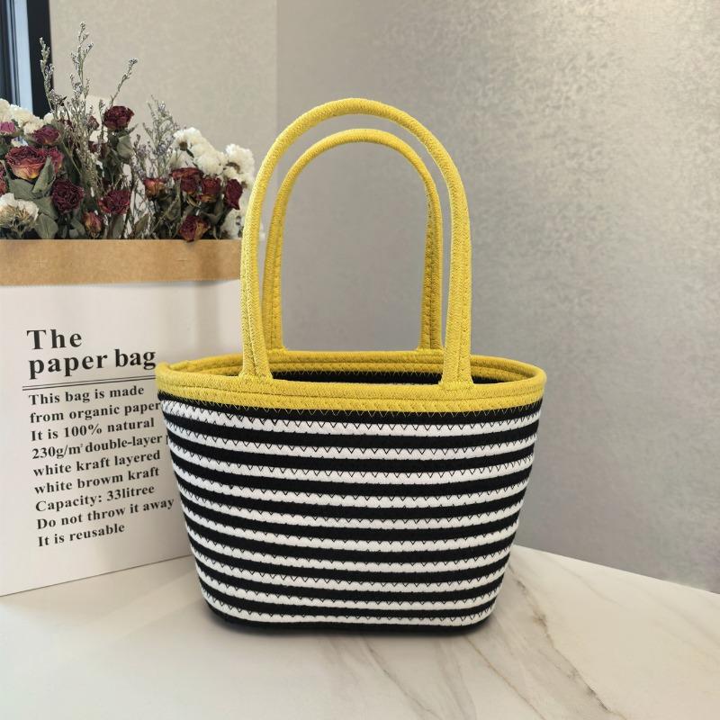Dachshund Woven Bag Bucket Bag Tide Contrasting Color Cotton Rope Woven Puppy Shoulder Bag Large Capacity Tote Bag Gift