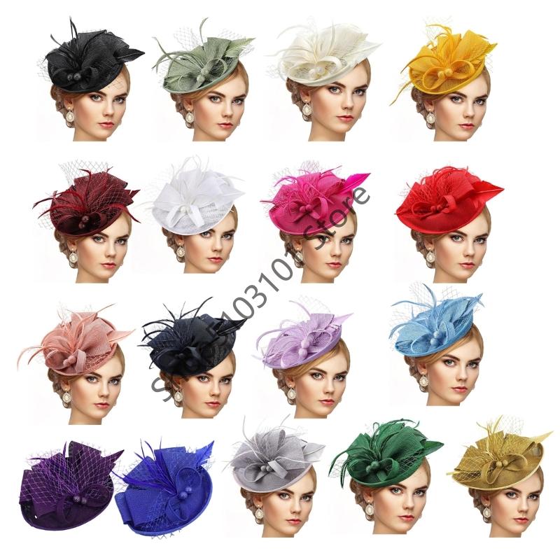Vintage Exquisite Feathers Fascinator Hat Bowknot Elegant Tea Party Mesh Hair Band Sweet Hair Hoop Bride Headdress Dance Show