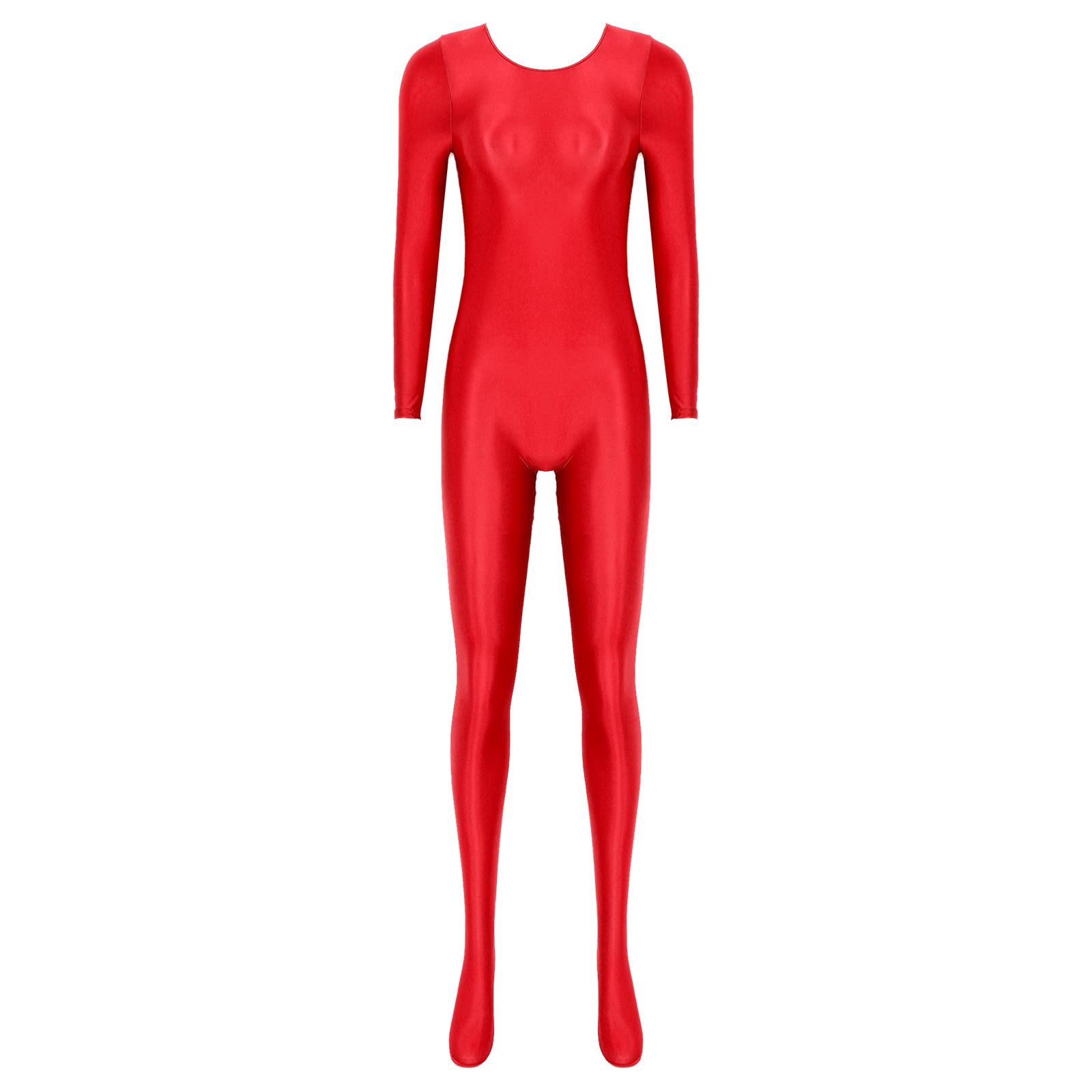 

Womens Smooth Long Sleeve Bodystocking Nightwear Solid Color Round Neck Bodysuit Sleepwear XL бордовий