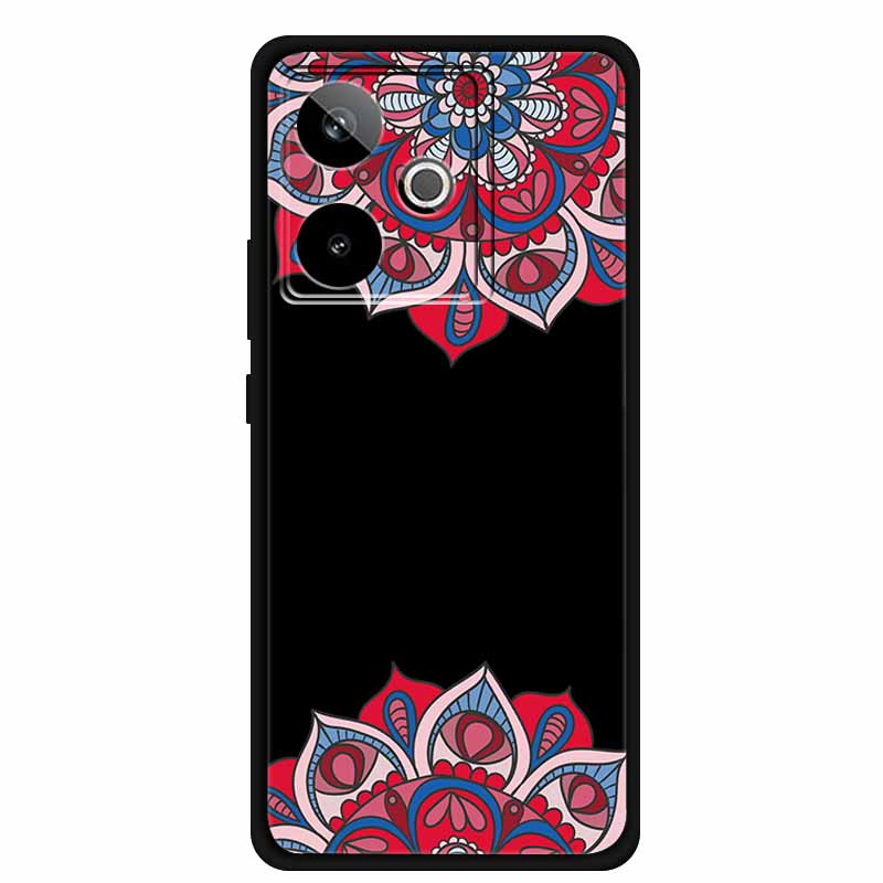 For Realme GT7 GT 7T Case Cute Floral Retro Black Silicone Soft Case Back Cover for Realme GT 7 TPU Funda For Realme GT 7T Coque