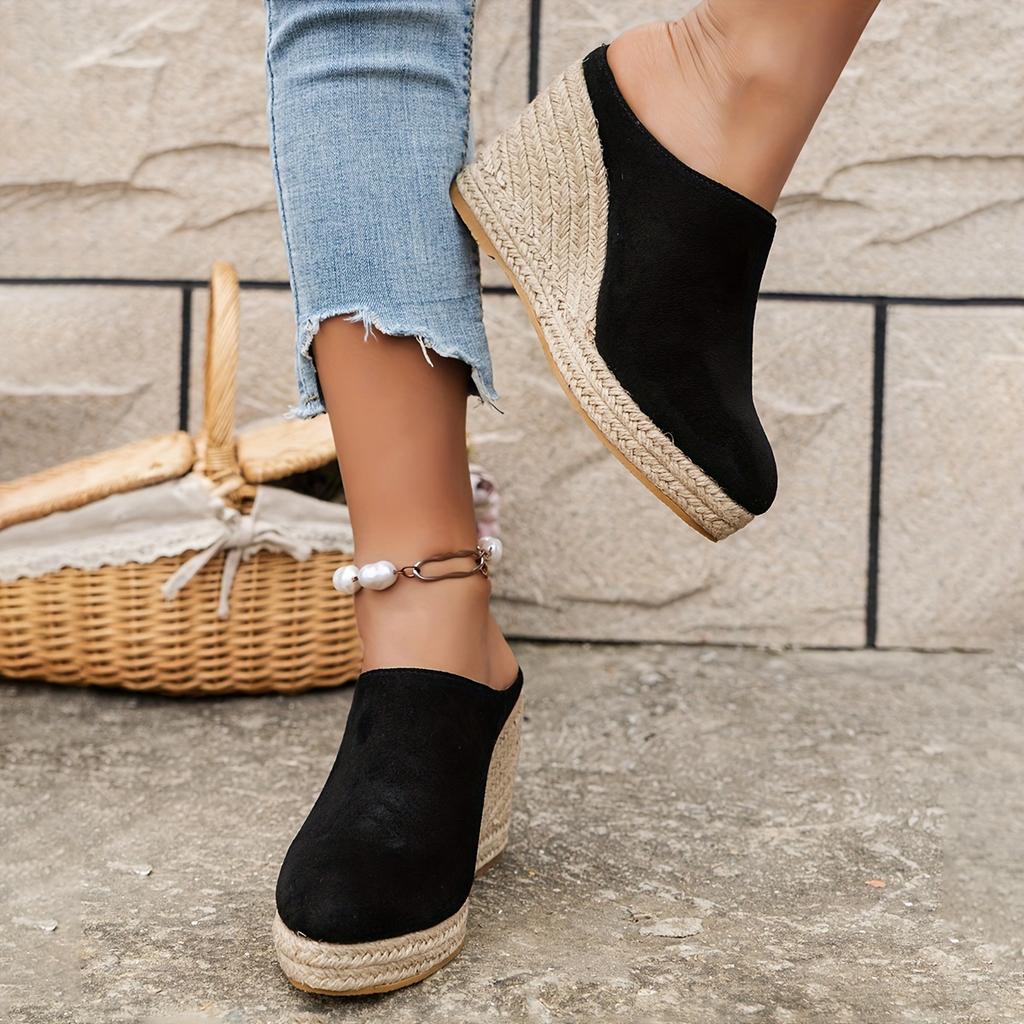 Comfortable Summer Espadrille Wedge Mules, Women's Fashion Casual Slip-On Half Sandals Shoes