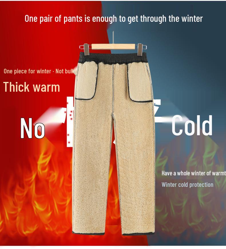 Women's Warm Plush-Lined High-Waisted Winter Pants - Casual, Loose Fit for Middle-Aged & Elderly