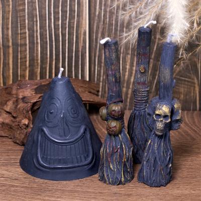 3D Rozzlobený obličej Silikonová forma na svíčku Lebka Dýně Sádrová pryskyřičná forma DIY Koště Hliněná ozdoba Halloween Gotika Velikonoční dekorace