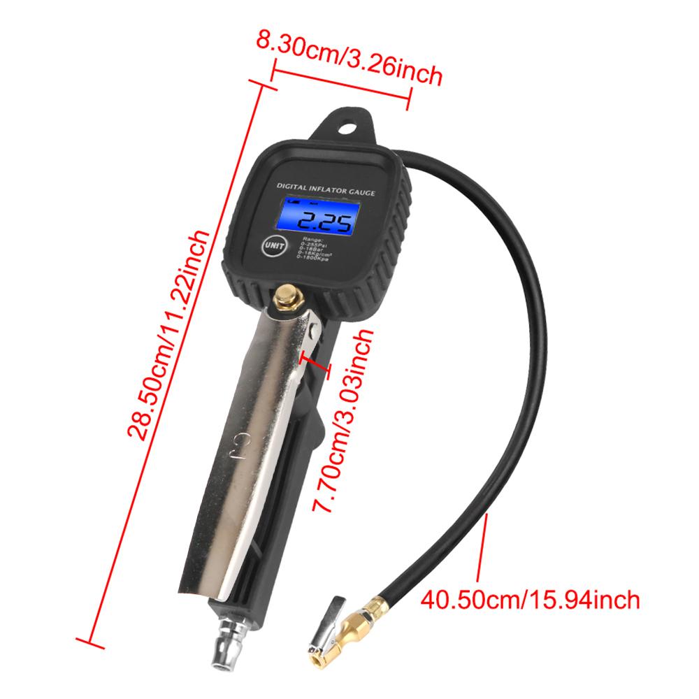 Car Tire Manometro High-precision Monitoring Inflation Gun Car Tire Pressure Gauge 0-18Kg/cm2 With Inflator Hose Digital Inflator Gauge 0-255Psi