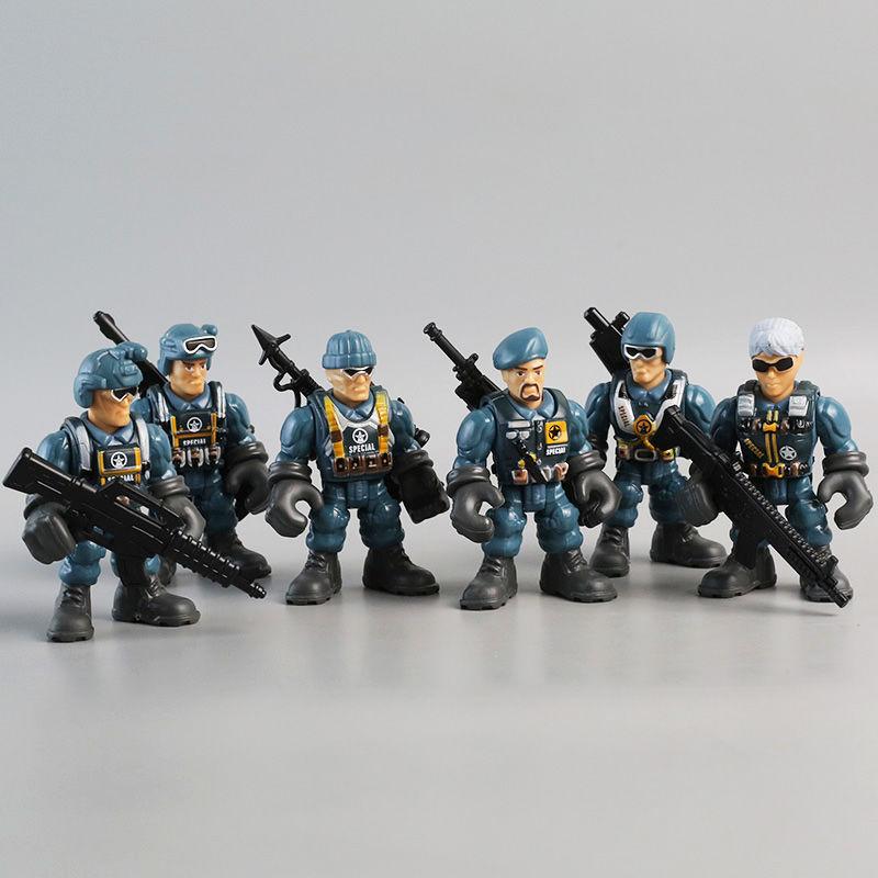 6Pcs/Set Q Version Warrior Elite Force Military Action Figure Toys 8cm Terrorist SWAT Team Soldiers for Children Playing Gift