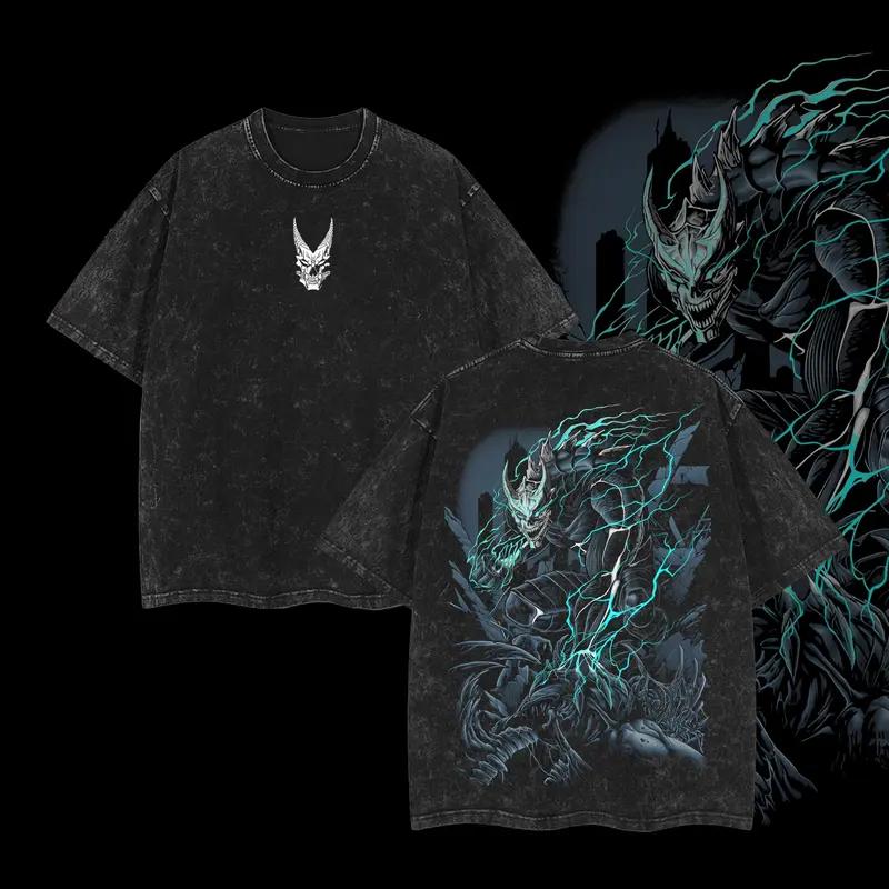 Kaiju Nr. 8 Anime Grafik T-Shirt Herren Damen Kurzarm Baumwoll-T-Shirts Vintage Gewaschenes Tee Harajuku Männliches Oversized T-Shirt