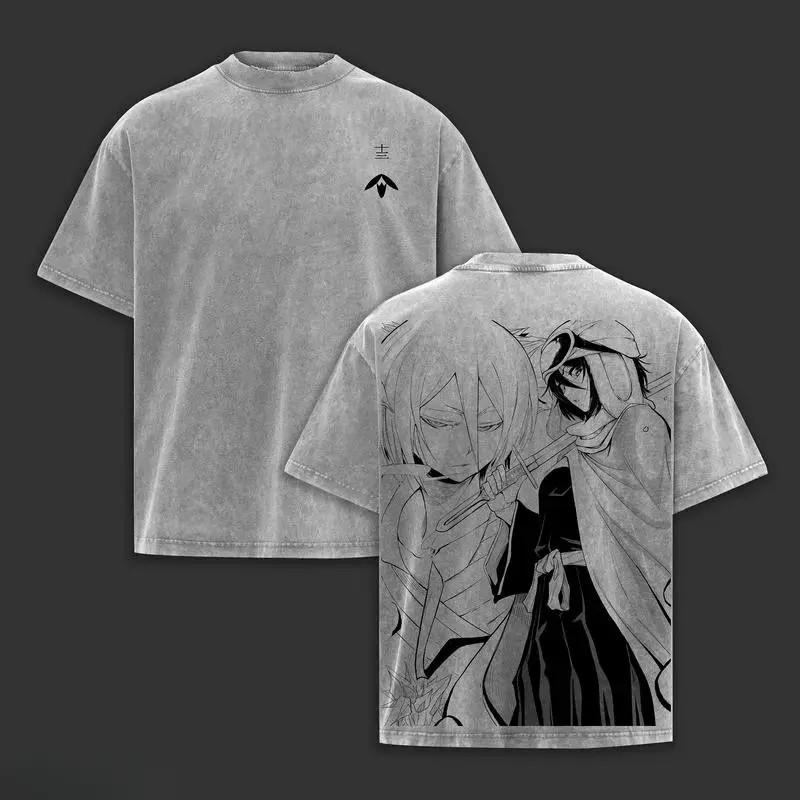Kuchiki Rukia Anime T-shirt Vintage Washed Oversized Tee Shirt Tops Summer Short Sleeve Cotton Tops Men Women Clothing