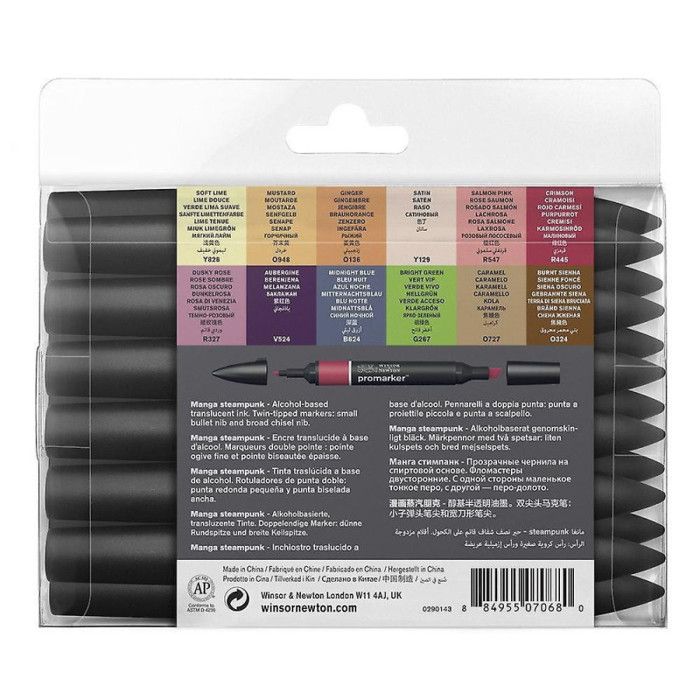 Feutres - WINSOR & NEWTON - ProMarker 12+1 - Manga Steampunk - Non Toxiques - Mixte