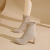 2025 New Womens Fashion Heeled Ankle Boots Autumn Pointy Solid Color Stretch Sock Boots Women Chunky Slip On Shoes